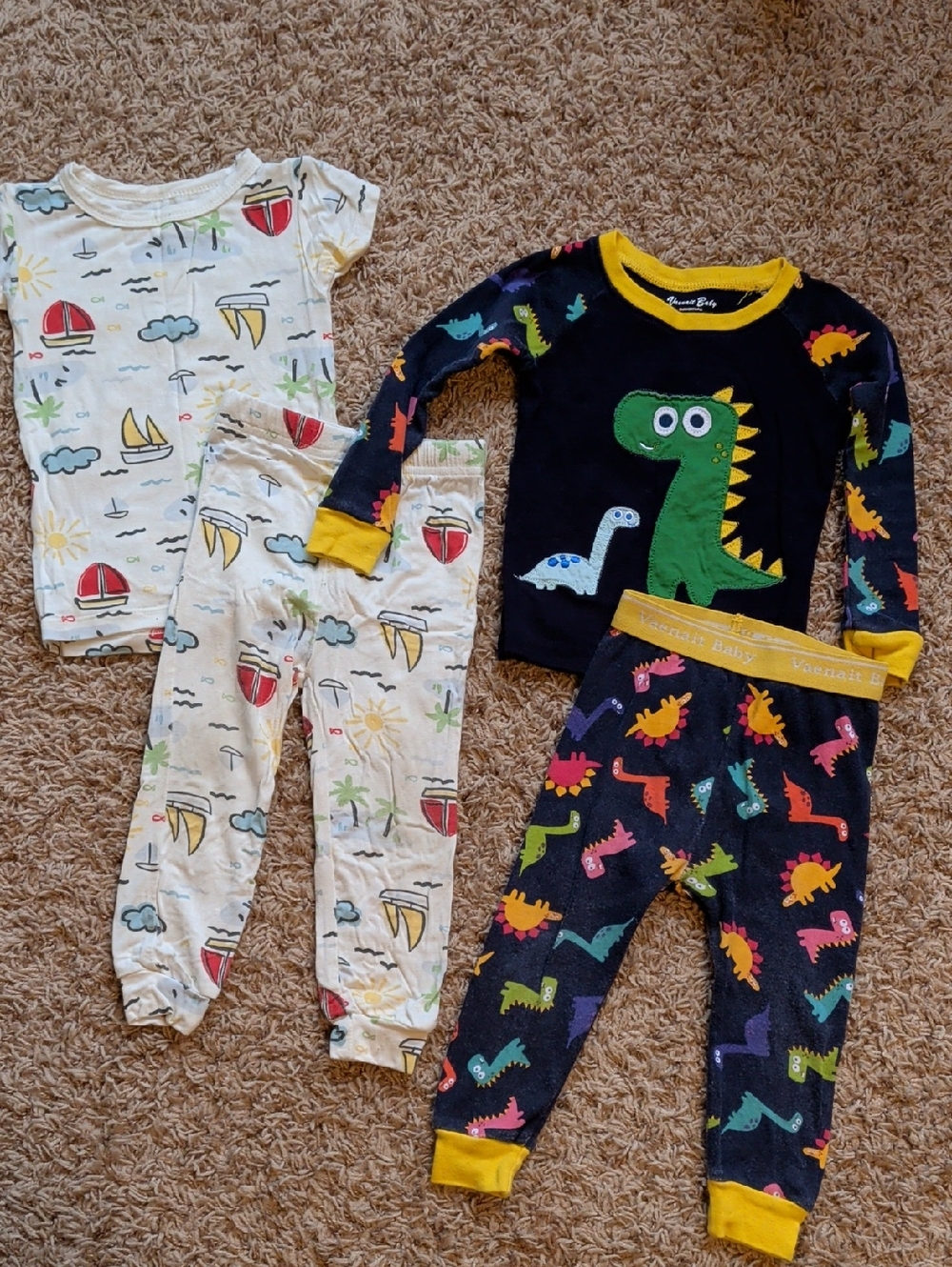 2 Sets Of Long Sleeve Pj's- Dino/Boats